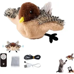 Flying Bird Cat Toy, Simulated Chirping Flapping Bird Cat Toy Wings, Rechargeable Interactive Flappy Bird, Realistic Cat Toys, Bird Catnip Toys for Indoor Cats (1PCS-A)