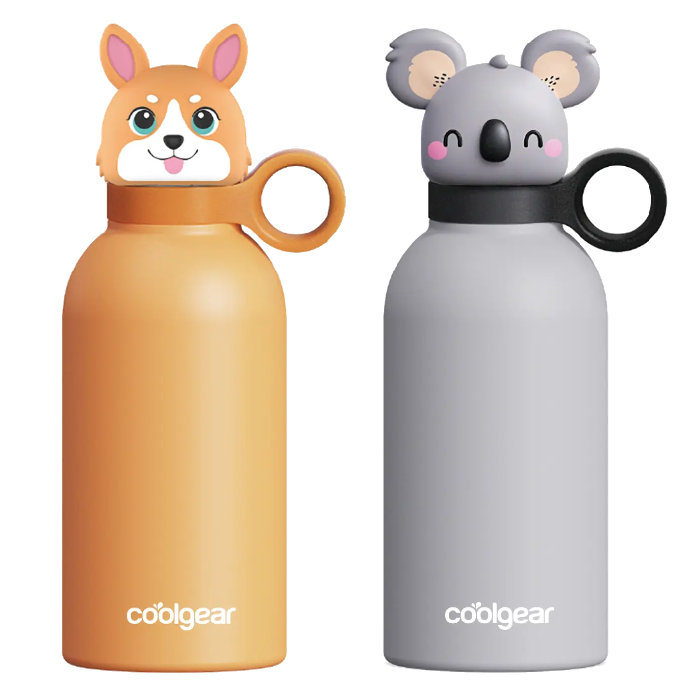 COOL GEAR 2-Pack 13 oz Bottle Buddy Stainless Steel Water Bottle for Kids, Reusable Bottle with Playful Character Lids, BPA Free