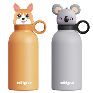 COOL GEAR 2-Pack 13 oz Bottle Buddy Stainless Steel Water Bottle for Kids, Reusable Bottle with Playful Character Lids, BPA Free