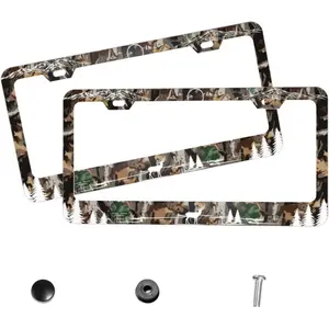 License Plate Frames for Women Camo Hunting Deer Camouflage Cute Car Decor 2 Pack Aluminum Plate Frame Holder with Screws Truck Accessories for Men, Fits Standard Us Vehicles 6x12 Inch 2 Holes