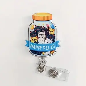Kitten Cat Happy Pills V2 Badge Reel - Pharmacy Tech - Pharmacy Student - Nurse - Doctor - Pharmacist - Cute Badge Reel