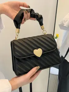 Women's Mini Solid Color Fashion Tote Bag, Multi-Functional Shoulder Bag with Heart Decoration, Ideal for Shopping and Daily Use, Casual Handbag Satchel