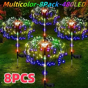 8-piece set -1 outdoor solar powered fireworks light, Christmas decoration, IP65 protection level, 8 lighting modes. Christmas decoration suitable for DIY decoration of gardens, courtyards, parties, Christmas lights | Easter decoration, outdoor lighting