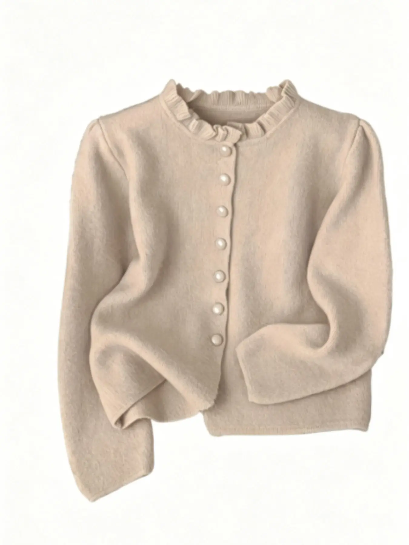 Soft Knitted Cardigan Coat, Knitwear, Long Sleeve, Cozy Lazy Chic Casual Style, Wooden Ears Design, Warm Sweater Outerwear, Perfect for Relaxing Days, Comfortable and Stylish Button