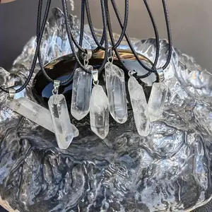 Natural Clear Quartz Crystal Point Necklace, Raw Crystal Hexagonal Column Pendant, Healing Energy Stone Jewelry, Handmade Spiritual Protection Charm Accessory for Women Men, Positive Energy Meditation Home Car Hanging Ornament