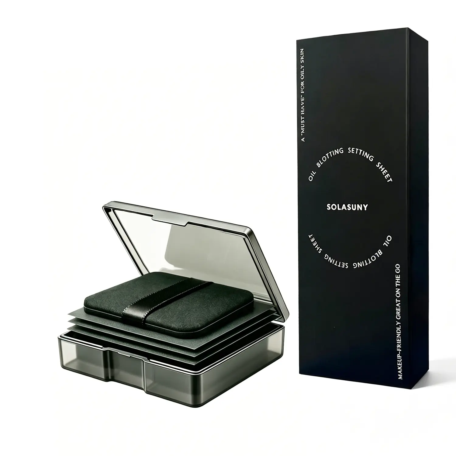 Black Magnet Oil Blotting Setting Sheet More Control Oil Keep Fresh , with Mirror Case, 500 Sheets 1 Box 4 Refills, 200 Sheets 1 Box 1 Refills,Oil Sucker Blotting Paper,
