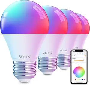Smart Light Bulbs, Smart Bulb That Work with  & Google Home, LED Light Bulbs Color Changing, 104 Preset Scene, Music Sync, A19 E26 2.4GHz RGBTW WiFi Bluetooth Light Bulb 60W, 800LM, 4Pack