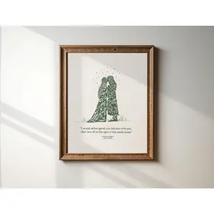 Aragorn and Arwen Lord of the Rings Art Poster, J.R.R. Tolkien Quote LOTR Print