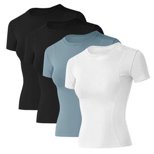 LOMON Women Workout Shirts 4 Pack Athletic Compression Tee Dry Fit Yoga Gym Basic Tops Minimalistic Activewear Gym Outfits