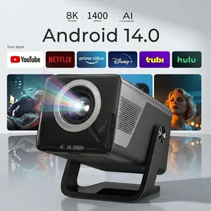 Native 1080P 8K Supported Projector | 1400 ANSI Smart Projector with Android 14, WiFi 6 & Bluetooth 5.4, Auto Focus/Keystone, 200" Display for Home & Outdoor
