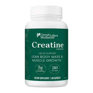 Great Lakes Wellness Creatine Capsules 5g Monohydrate per Serving 180 Capsules 30 Day Supply for Muscle Growth & Strength