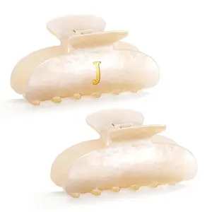 2 count Hair Claw Clips  for Teen Stuff, Hair Clips for Women Glitter Letter Hair Clip Non-slip Elegant Initial Hair Claw Clip for Thick Thin Hair, Letter J