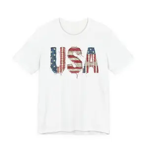 Vintage Patchwork USA Fabric Letters Patriotic Tee
