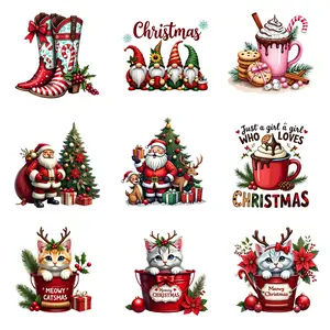 9-Piece Christmas Heat Transfer Stickers Set, Washable Iron-On Decals for Clothing Hats Bags, Perfect Gift for DIY Enthusiasts