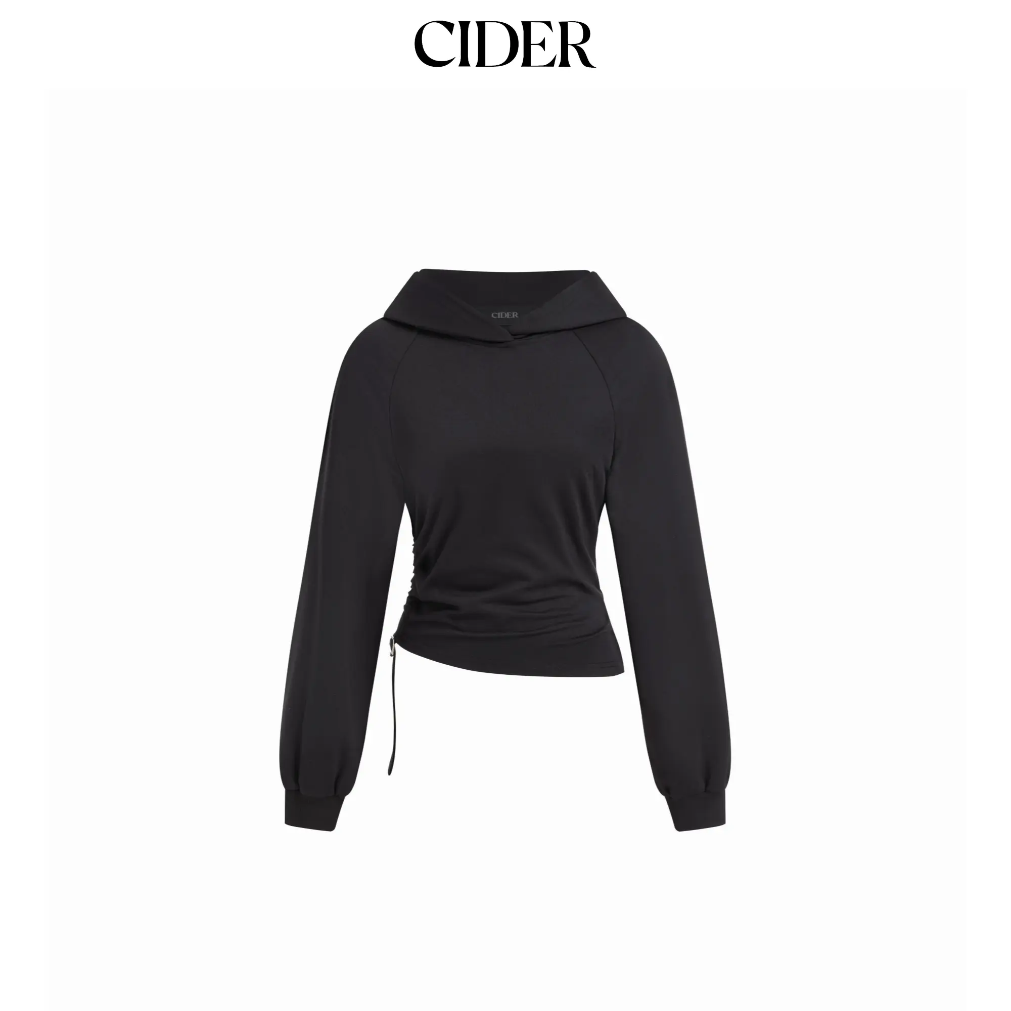 Cider Women's Basic Plain Loose-Fitting Cotton-Blend Side-Belted Hoodie, Minimalist, Hoodie Top, Bf, 1 Piece, No