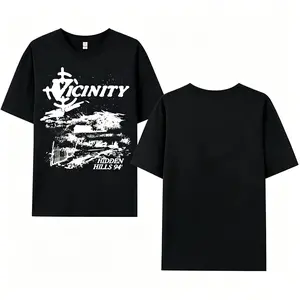 Men's Vintage Oversized Baggy Cotton Graphic Tee - 94' Vicinity Hidden Hills Blush Pink Distressed Landscape Print, Retro 90s Kid Aesthetic Streetwear Casual Top Shortsleeve Menswear