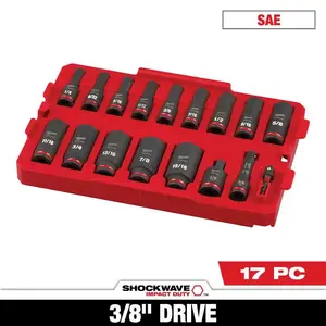 Milwaukee SHOCKWAVE Impact-Duty 3/8 In. Drive SAE Deep Well Impact Socket Set 17-Piece with Stamped Markings & Removable Trays