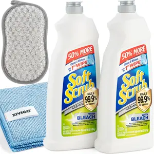 2 Soft Scrubb with bleach cleanser, 36 Fl Oz. (Pack of 2) with 1 Microfiber TOWEL + 1 Duvilo Dual-Sided Scrubbing SPONGE
