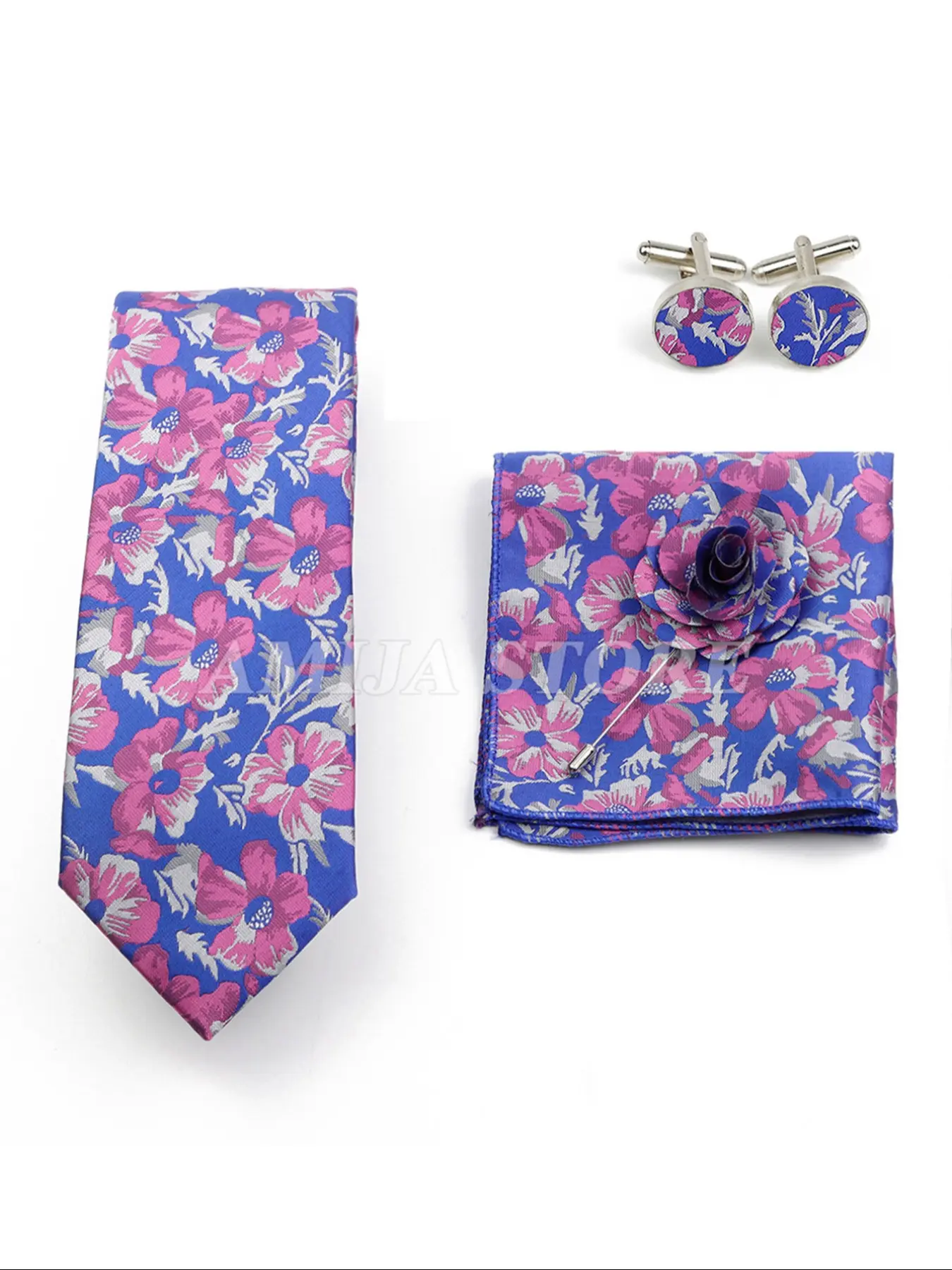 Men's Paisley & Walnut Pattern Tie Set, Includes Handkerchief and Cufflinks, High-Quality Classic Fashion Accessory for Business and Casual Occasions, Floral Pattern Tie, Floral Print Tie, Casual Elegant Tie
