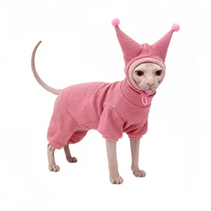 Handmade Kuromi Outfits for Hairless Cats Custom Hoodies 4-Leg & 2-Leg Rompers with Matching Hat Winter Warmth Collection for Cozy Daily Wear