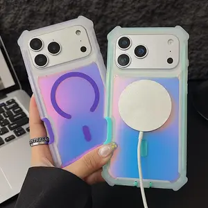 Luxury Laser Magnetic Case for iPhone 17 Pro Max 17 Air 16/15/14/13 Pro Max, Compatible with MagSafe, Gradient Dazzling Iridescent, Dual Layer Protection, Shockproof Bumper Cover Case outdoorfun