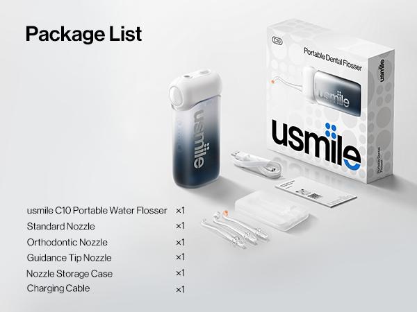 usmile C10 Portable Oral Irrigator, Cordless Water Flosser, 3 Tips, 4 Modes, Travel-Ready, Easy to Use, 95-Day Battery, IPX7 Waterproof