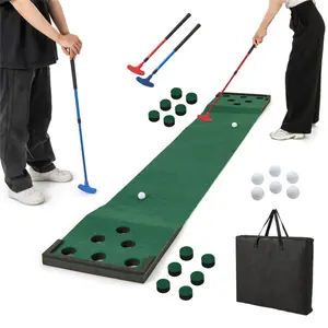 11 FT Golf Putter Game Mat with 2 Adjustable Putters & 6 Golf Balls, Indoor Outdoor Putting Green for Adults Kids Family, Portable Foldable Practice Training Set with Carry Bag, 2v2 Pong Style Competition