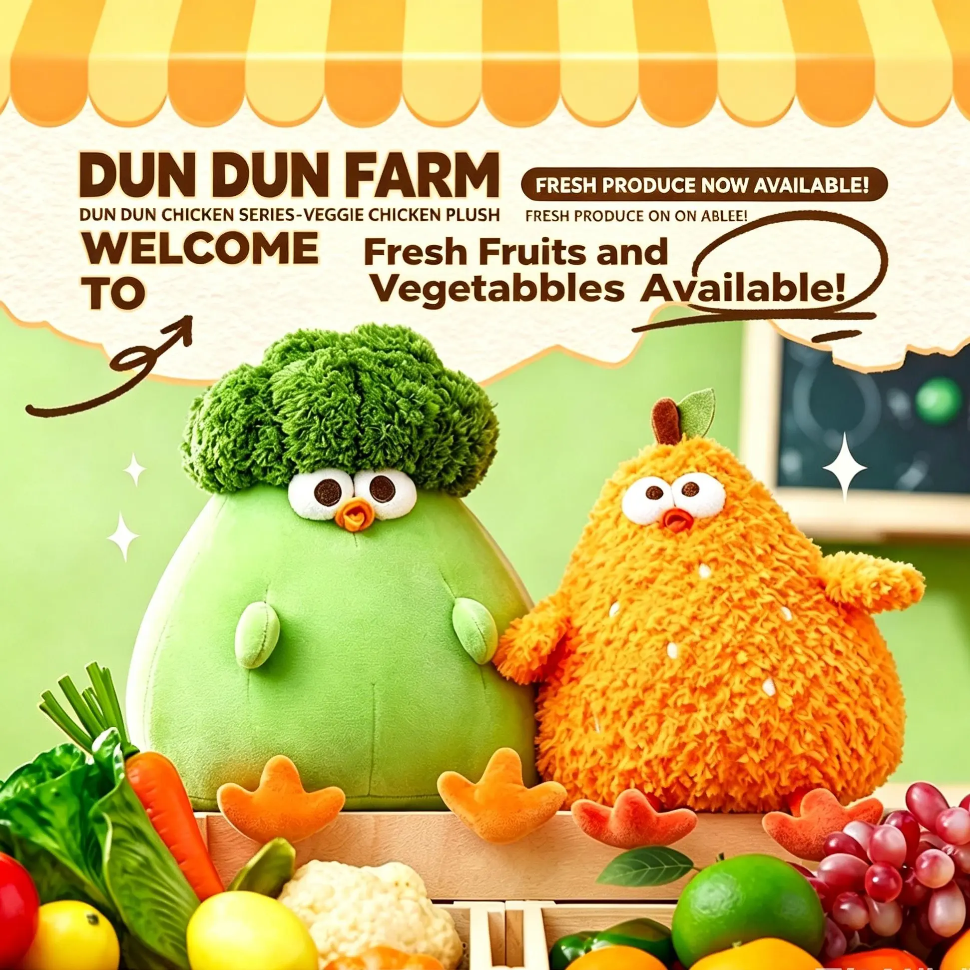 MINISO DunDun Chicken Cauliflower Chicken Plush Toy 11", Kawaii Vegetable Chicken Stuffed Animal, Cute Collectible Character Doll Gift