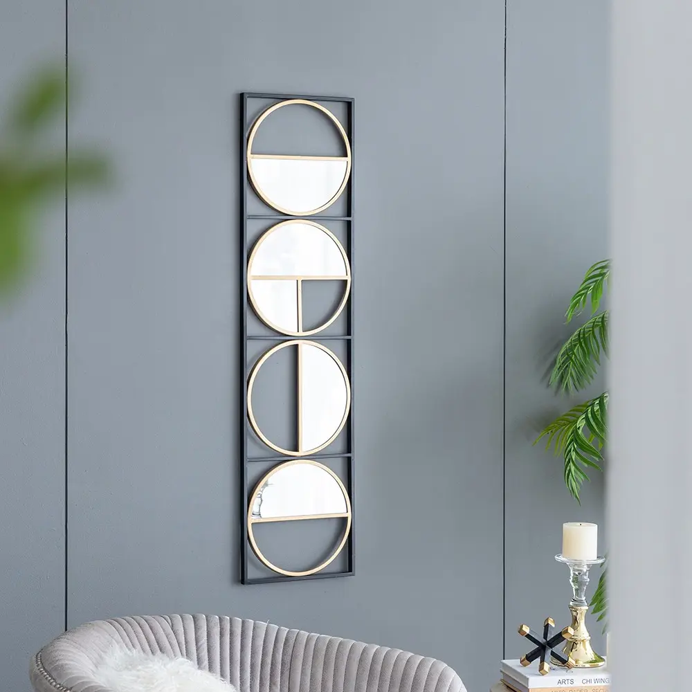 47.2" Black Metal Beaded Wall Mirror | Contemporary Eclectic Design for Bedroom, Living Room & Entryway
