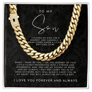 Inspirational Gift For Son, 14K Gold-Plated Cuban Necklace，To My Son Necklace Gifts for Birthday Graduation Meaningful Jewelry for Son from Mom or Dad，14K Gold-Plated Cuban Necklace miami cuban necklace combine tradition Gold Pendant Gold Statement Chain