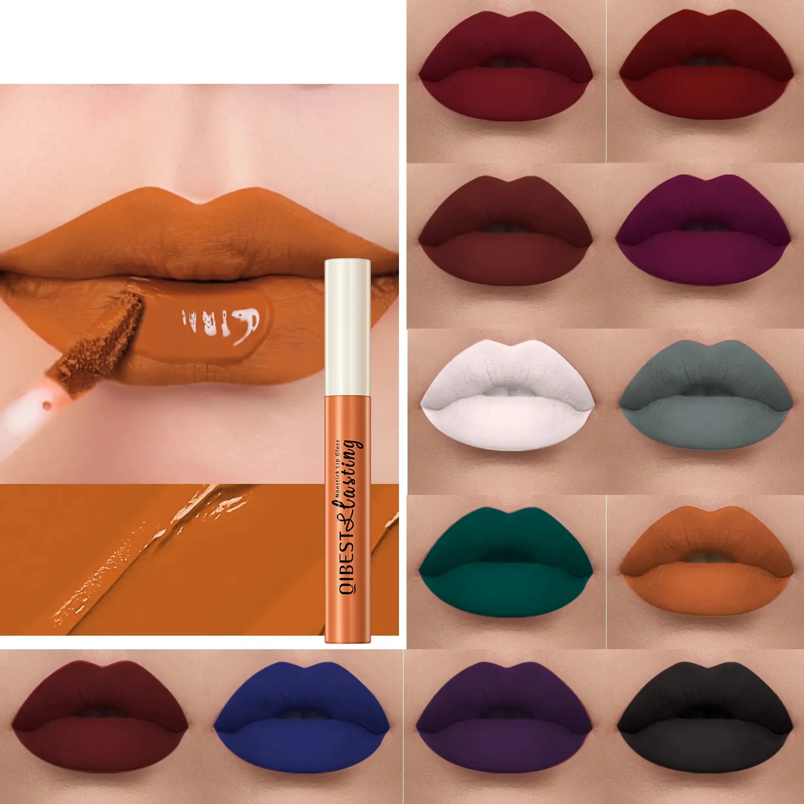 Qibest Matte Liquid Lipstick Luxurious Long Lasting Intensely Pigmented Waterproof Sweatproof, Non-Sticky Cup, Available in 24 Colors, Suitable for All Makeup Looks