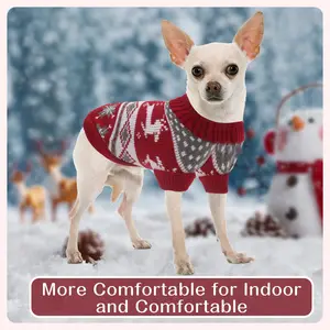 Small Dog Christmas Sweater, Snowflake Reindeer Pattern, Comfortable Fall Winter Knitwear, Unisex Pet Cat & Dog Costume