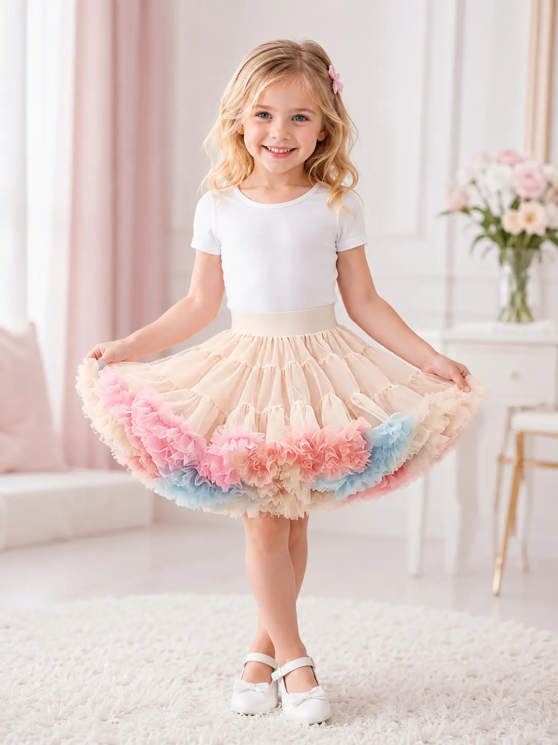 ORYOB Kids Girls Tulle Tutu Skirt Toddler Solid Party Priness Dress Elastic Waisted Ballet Dance Skirts