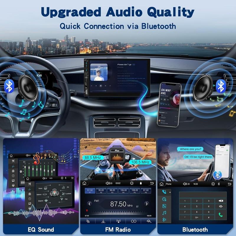 7” IPS Touch Screen Double Din Wireless Carplay Android Auto Car Stereo, Auto Radio with YouTube Video Playback, WiFi GPS FM Bluetooth Hands-Free, Mirror Link, Backup Camera, EQ, USB/AUX/SWC, MIC, car accessories, Father's Day Gift