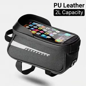 High Quality Bike Front Frame Bag with TPU Touch Screen Visor & Rain Cover - Adjustable EVA Strap, Durable Phone Holder for Mountain Bikes, Black Storage Organizer for Cycling Accessories, Bike Phone Holder, Secure Attachment Feature