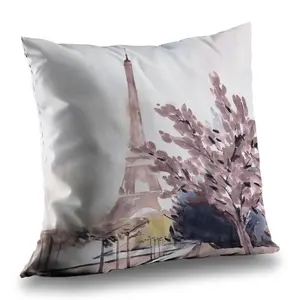 Begin Home Decor C1PC1414C0PGIU 14 x 14 in. Paris & Eiffel Scene Throw - Pink Poly Twill Home Decor