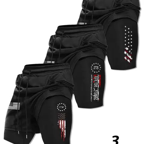 Men's Basketball Shorts with Pockets, Fashionable 2-In-1 Drawstring Waist Sporty Shorts, Activewear Shorts, Stylish Flag Design, Summer Casual Wear, Graphic Shorts, Streetwear Sports Shorts