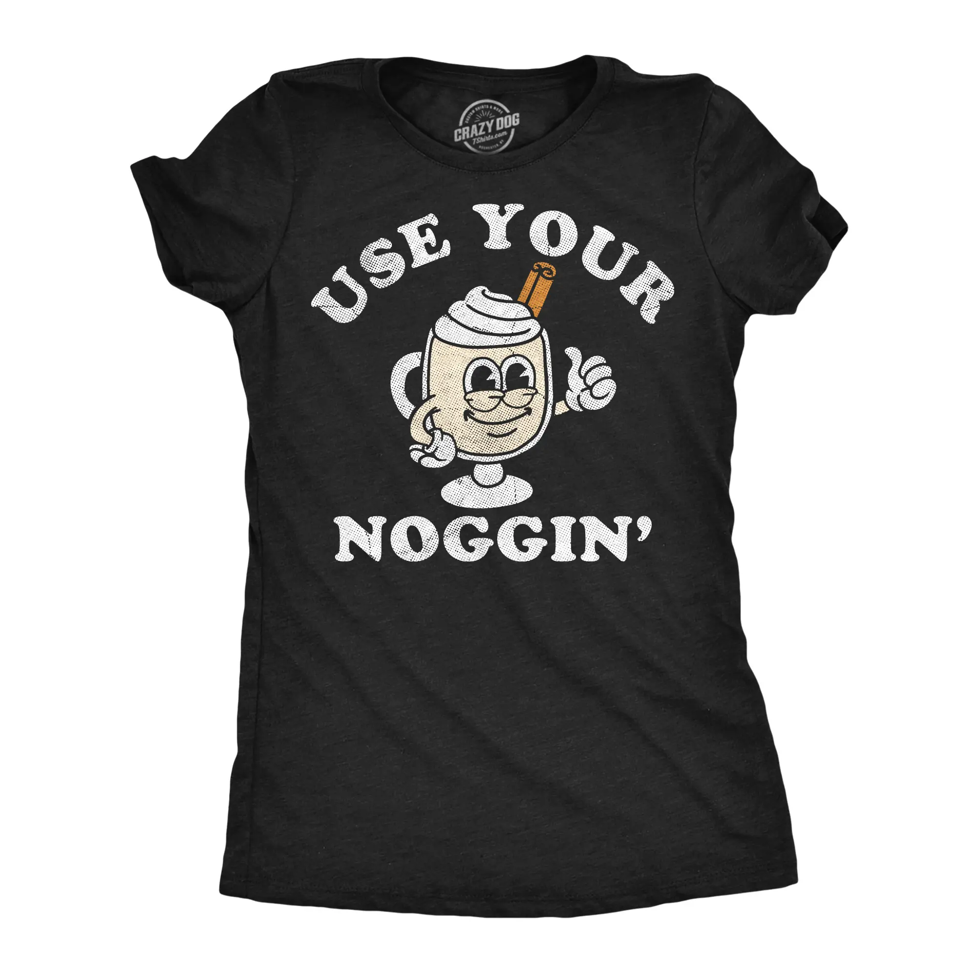 Womens Funny T Shirts Use Your Noggin Sarcastic Egg Nog Graphic Novelty Xmas Tee For Ladies Funny Womens T Shirts Cute Vintage Fashion Casual Ladies T-Shirt Gift Christmas Tops for Women Funny Drinking Top Black -