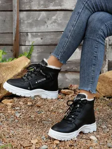 Women's Faux Fur Ankle Boots with Platform Lace-Up Zipper, Stylish Casual Spring Booties for Daily Comfort and Fashion