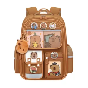 Cute Capybara Backpack for Kids! Ultra-Lightweight Large School Bag with 6S Spine Support with accessories and badges