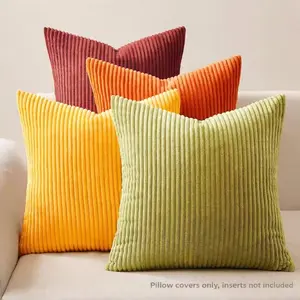 Decorative Pillow Cover Set of 4, Gradient Corduroy Striped Square Pillows, Modern Western Style for Sofa Bedroom Seat Cushions, Cushion Slipcovers