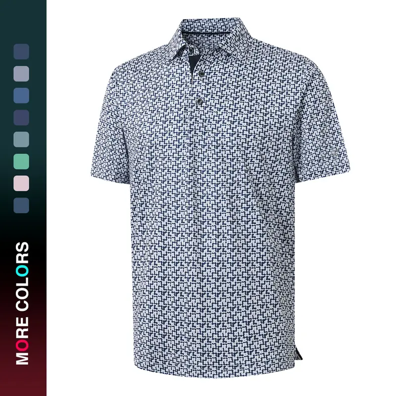 MAELREG Men's Printed Golf Polo Shirt Short Sleeve, Dry Fit Moisture Wicking Breathable Stretch Performance Summer Casual Menswear