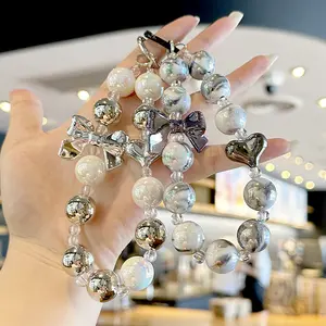 Heart Bead Keychain Set Aesthetic Bow Phone Charm DIY Accessories for Girls Cute Keyring for Phone Case Purse Backpack Jewelry Making