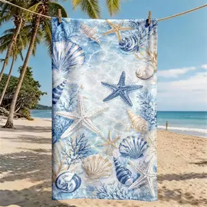 "Ocean Seashell Starfish" Beach Towel | Oversized, Quick Dry, Ultra-Soft Polyester | Multi-use for Travel, Swimming, Camping, Fitness | Perfect Choice for Beach Vacations | Machine Washable | 2D Flat | Best Gift for Friends and Family.