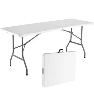 6FT Picnic Folding Plastic Portable Table,Heavy Duty Fold-in-Half Table, Indoor Outdoor Furniture Table for Camping, Party, Wedding,Picnic, with Lock, Handle - White Indoor Furniture Sets Thanksgiving Christmas Gifts Blackfriday