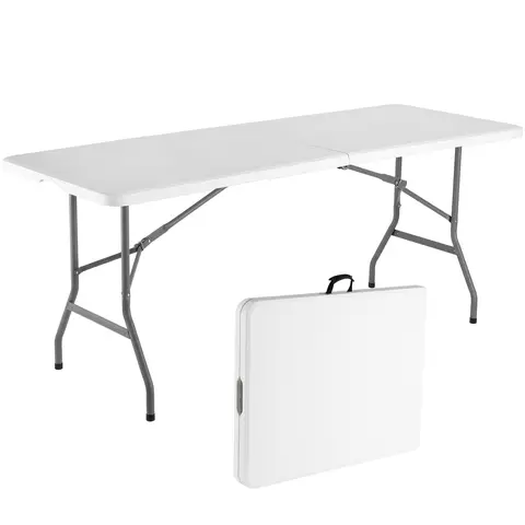 6FT Picnic Folding Plastic Portable Table,Heavy Duty Fold-in-Half Table, Indoor Outdoor Furniture Table for Camping, Party, Wedding,Picnic, with Lock, Handle - White Indoor Furniture Sets Thanksgiving Christmas Gifts Blackfriday