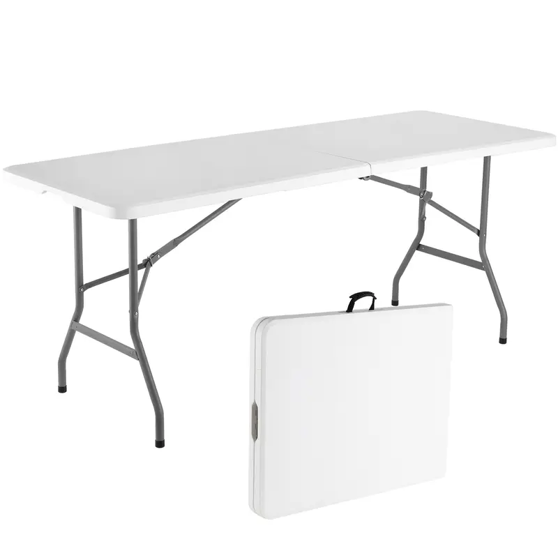 6FT Picnic Folding Plastic Portable Table,Heavy Duty Fold-in-Half Table, Indoor Outdoor Furniture Table for Camping, Party, Wedding,Picnic, with Lock, Handle - White Indoor Furniture Sets Thanksgiving Christmas Gifts Blackfriday
