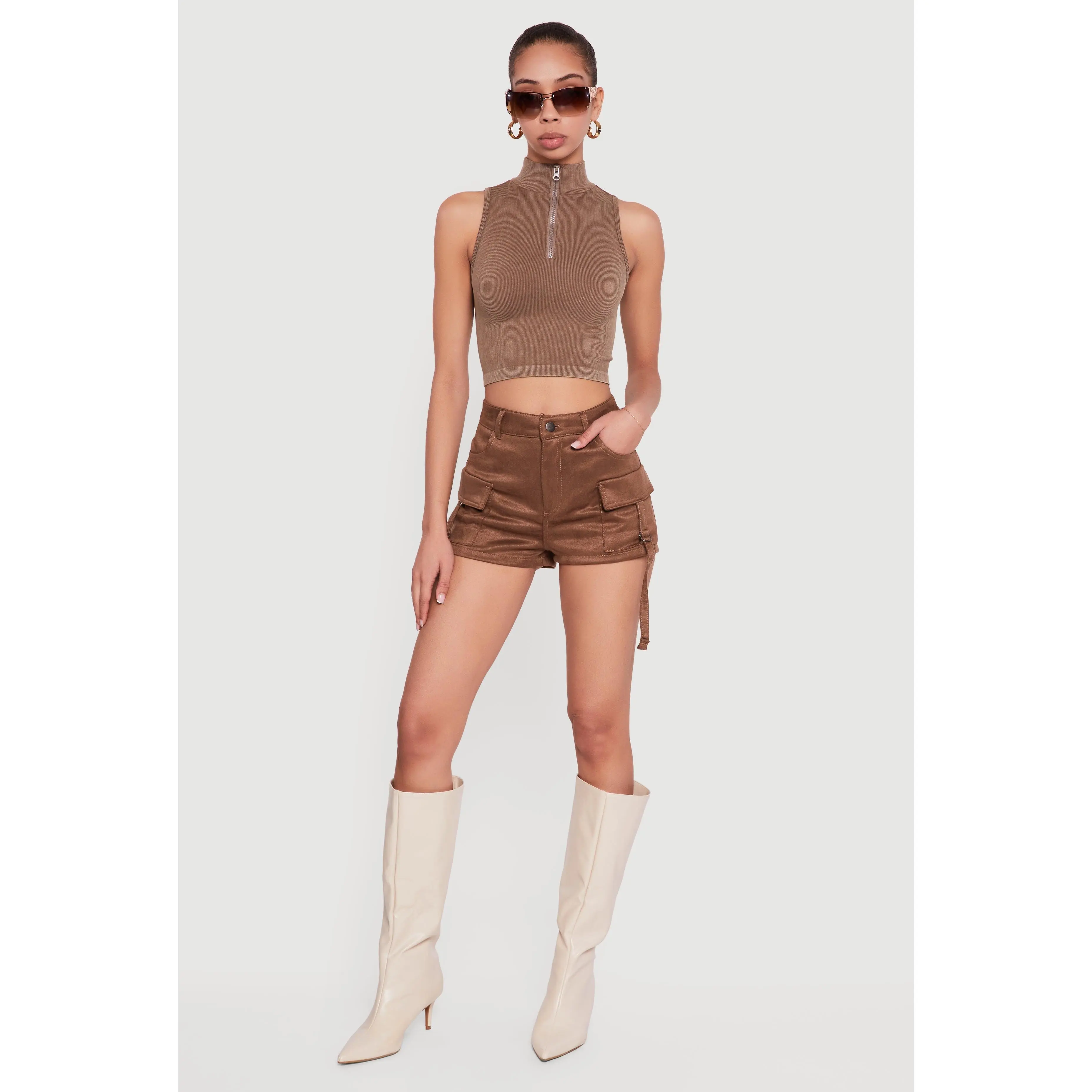 Mock Neck Compression Rib Knit Tank Top