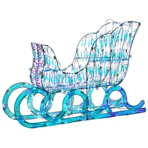 26 in. Pre Lit Iridescent Santa Sleigh Decoration, Strung with 105 Cool White LED Lights, Plug-In