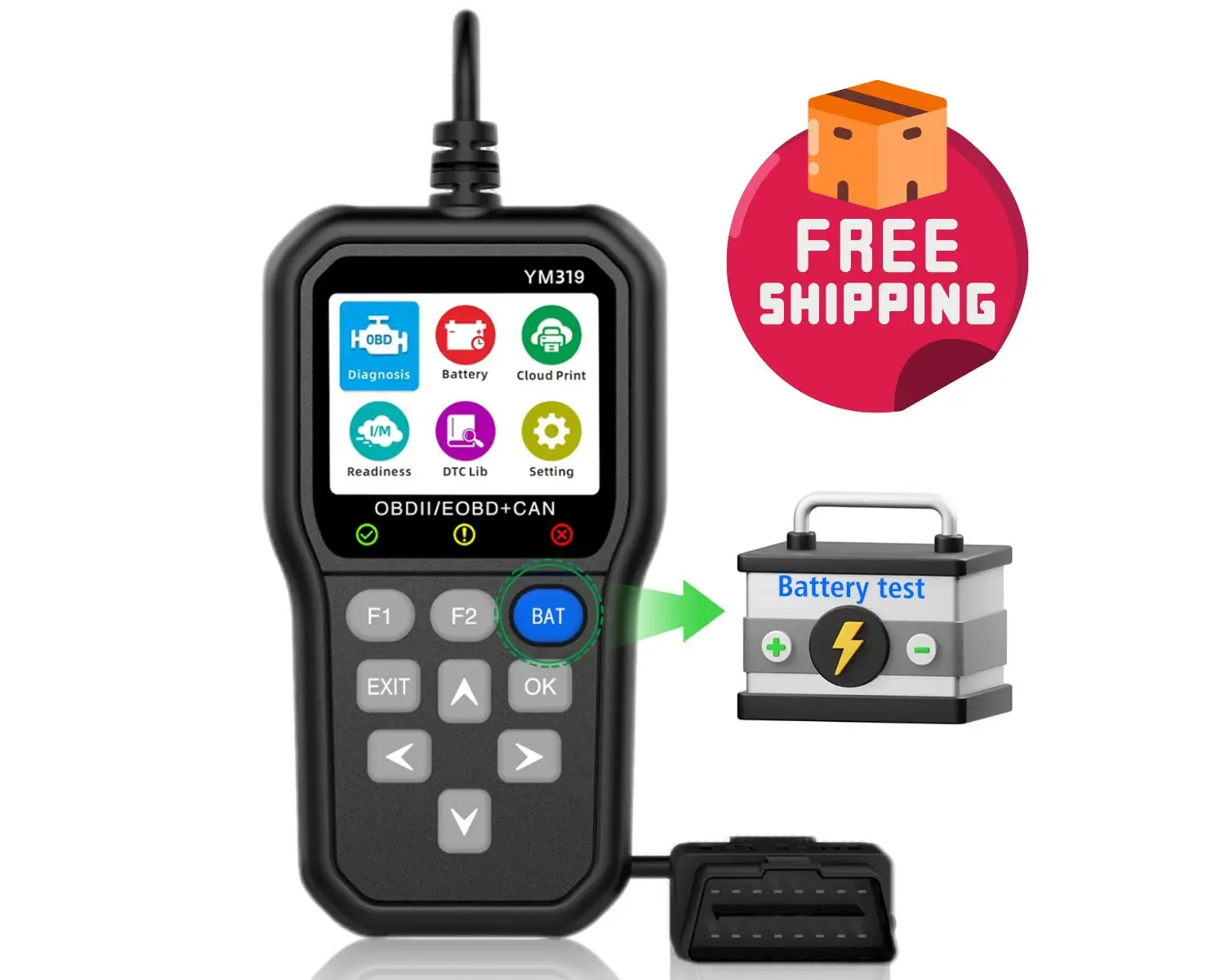 This Hill OBD2 Scanner Diagnose Tool - Battery Tester 2 in 1, Read/Clear Car Check Engine Light Code Reader - OBDII Scan Tool & Battery Charging Compo